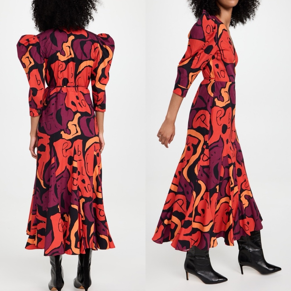 Tuckernuck De Loreta Puff Sleeve Printed Wrap Cotton Dress - Picture 2 of 8